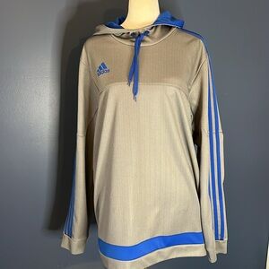 Adidas gray MEN or WOMEN herringbone Climalite hoodie with 3 stripes on sleeves